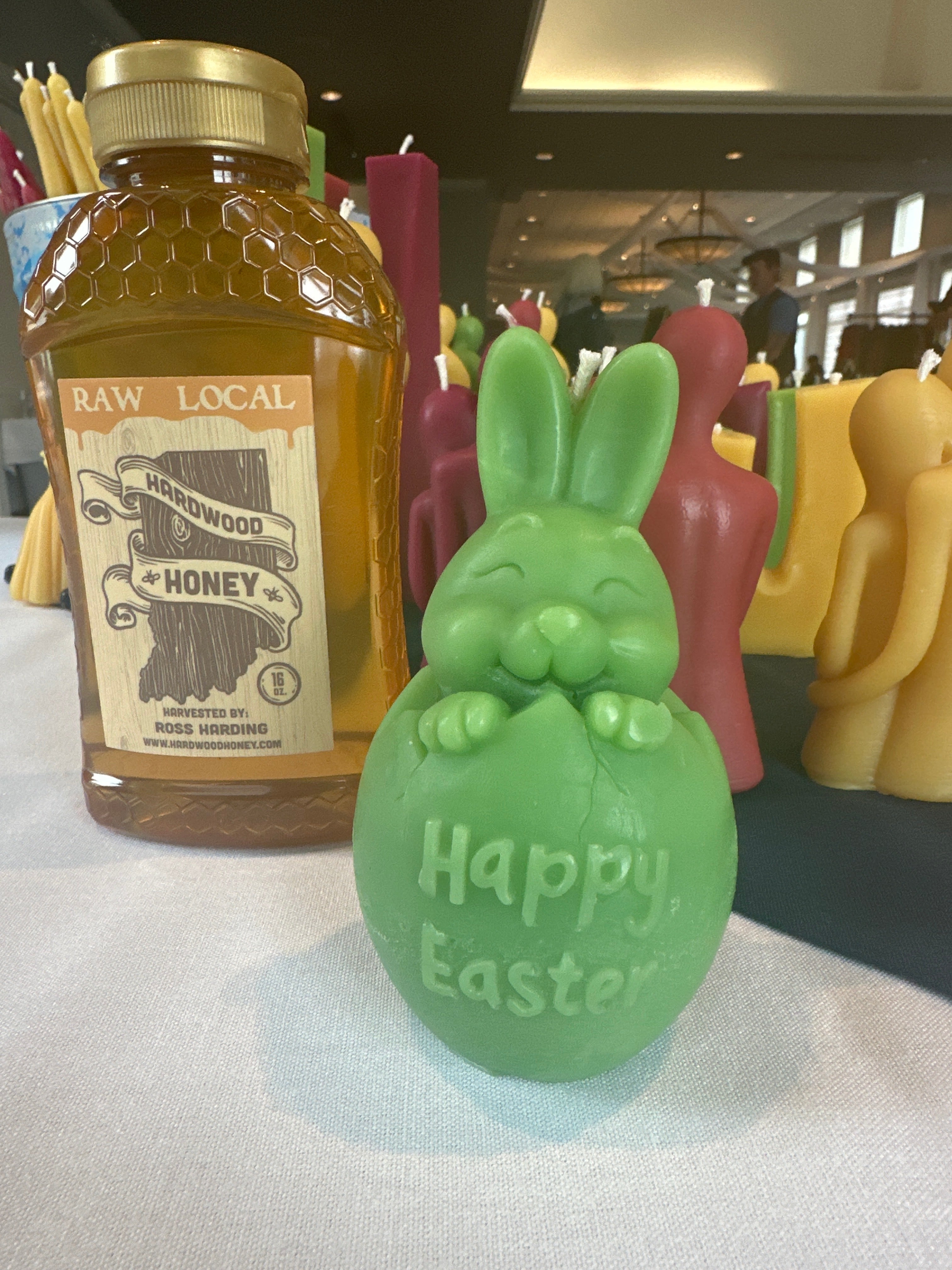 This Easter bunny is hopping out of the Easter egg. Enjoy this beeswax candle amongst family and friends