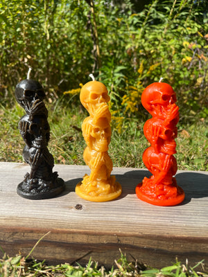 The popular Buddhism saying is on display with the Halloween skeletons.