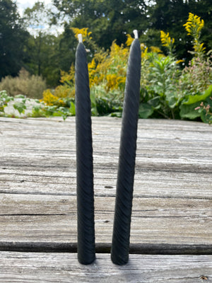 The spiral taper candle comes in a variety of colors. Hardwood Honey makes all candles from Indiana beeswax.