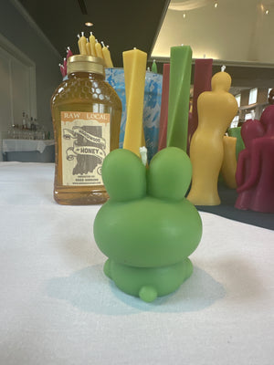 Checkout of the bunny’s tail. Shown is the back side of the beeswax candle.