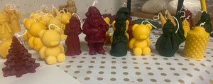 A variety of Christmas candles being made for several orders. Can find these candles during the holidays at the Beehive in Danville. Or online at Hardwood Honey's website.
